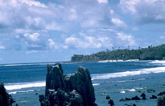 Beach at Nauru with coral pillars
